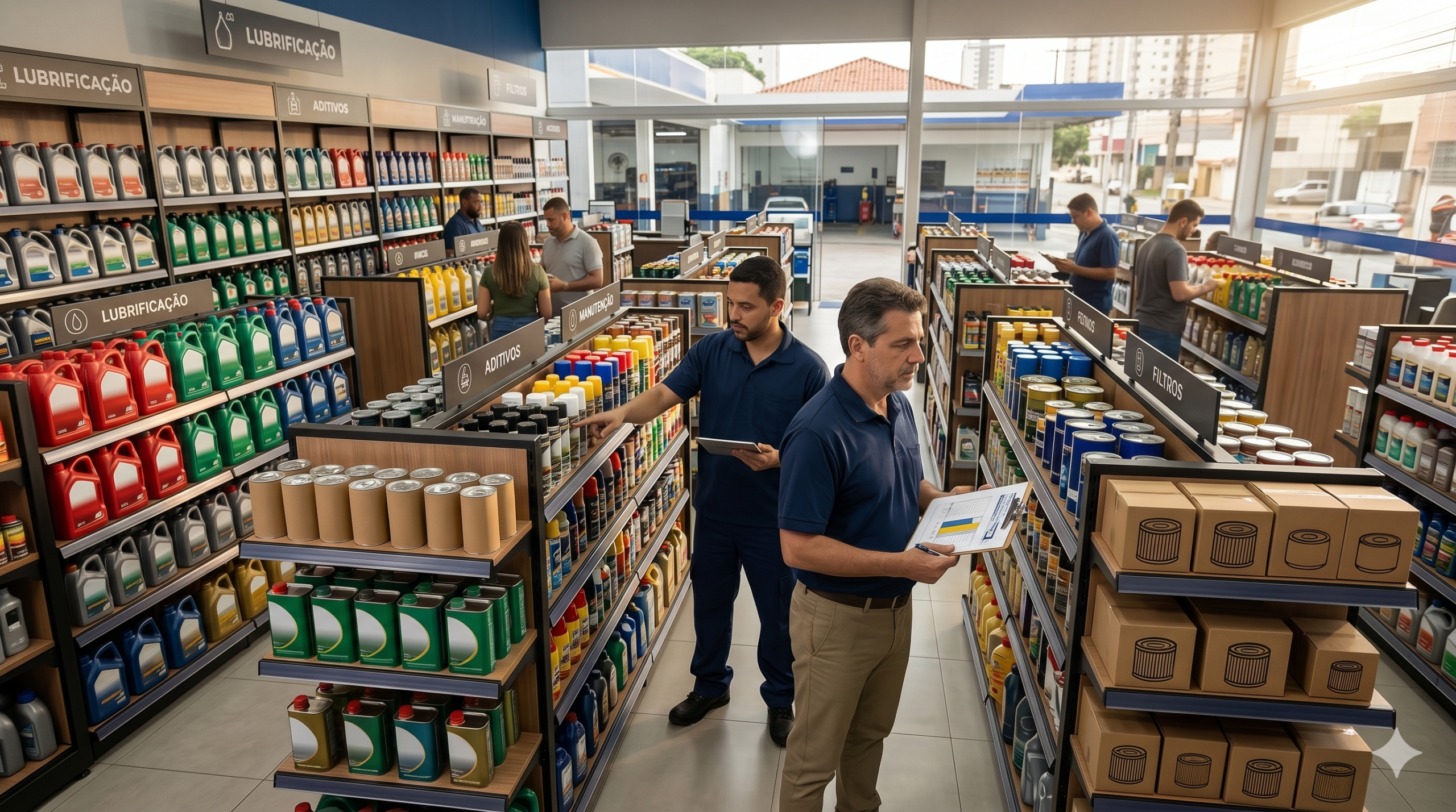 Produtos automotivos de alta rotatividade em auto center e loja de lubrificantes